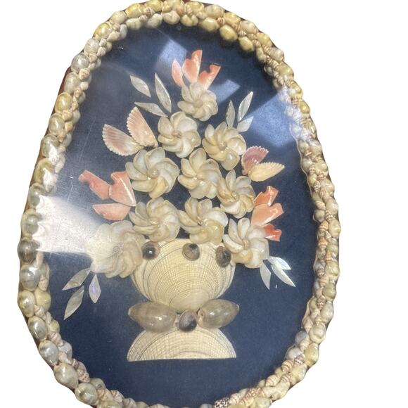 Pair Of Vintage Seashell Floral Wall Hanging Basket Folk Art Tramp Art - Picture 3 of 7